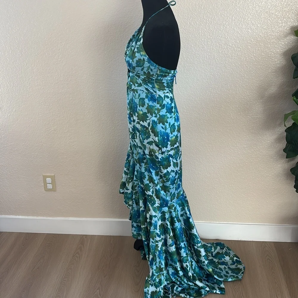 Amur $698 Edie Neck Tie Ruffle Blue Floral Maxi Dress - Picture 8 of 13
